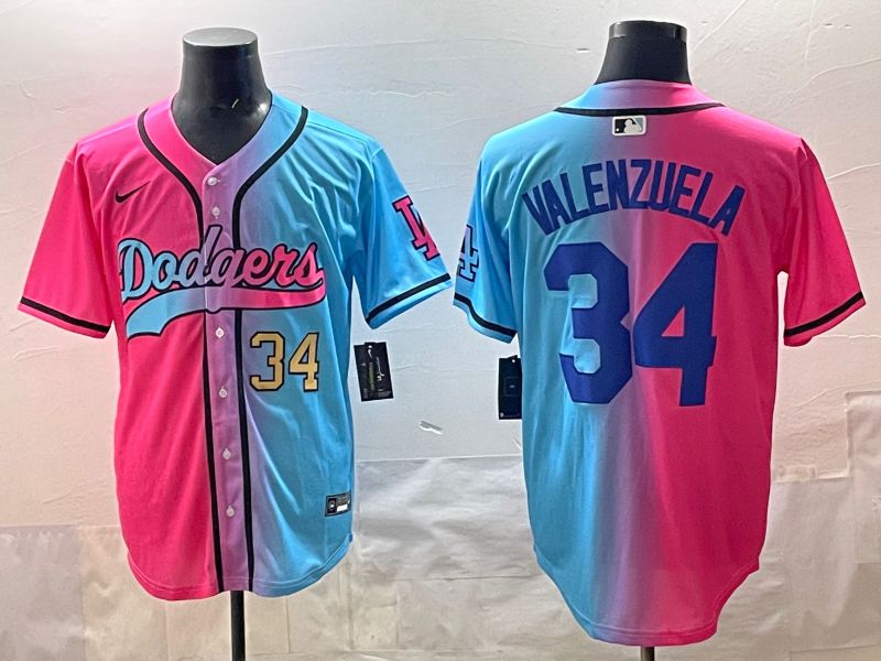 Men 2025 Los Angeles Dodgers #34 Valenzuela Blue pink Game Nike MLB Jersey style 05->chicago cubs->MLB Jersey